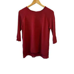 ZARA Knit Red Crew Neck 3/4 Sleeve Long Fit Top S